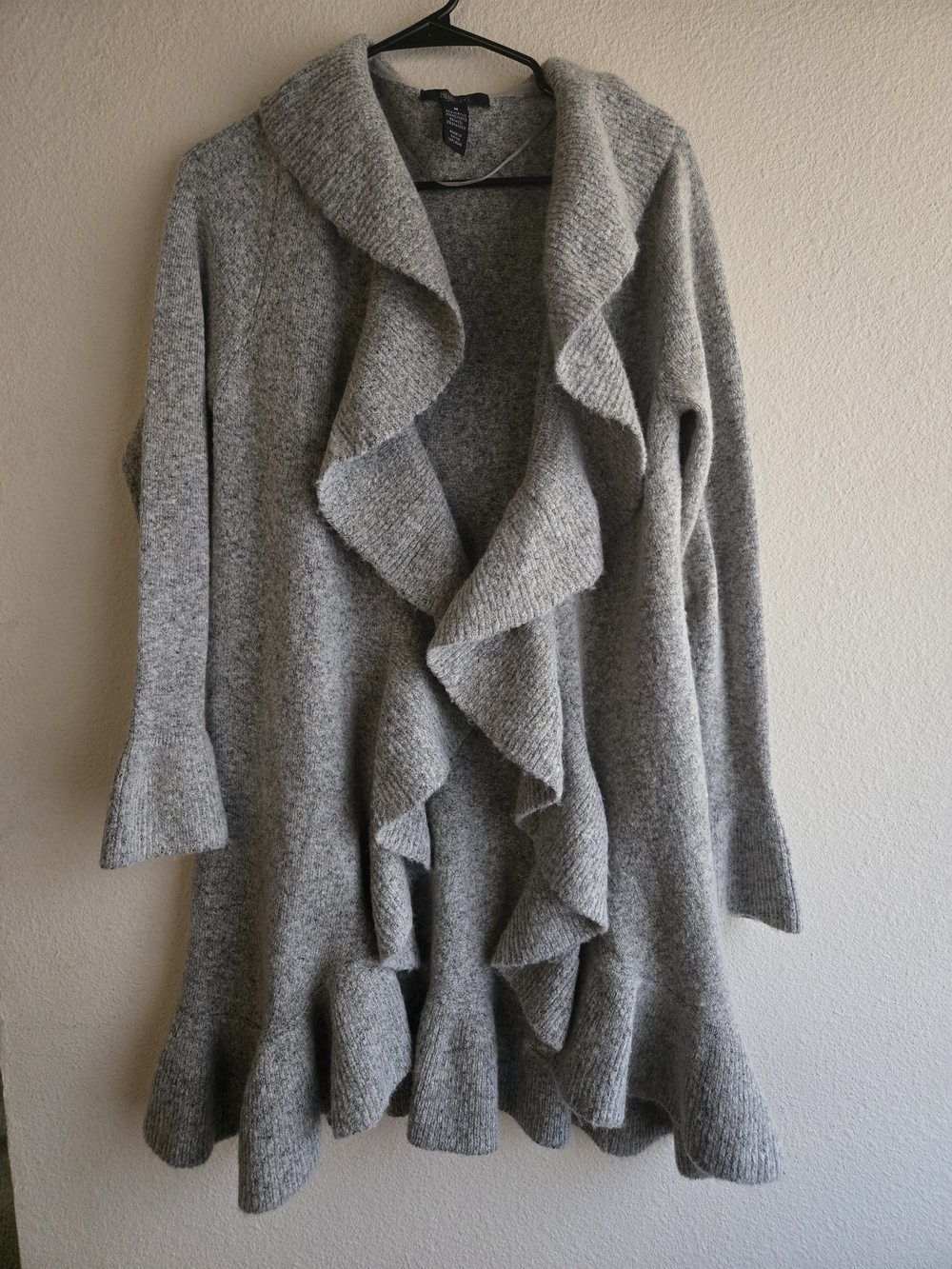 Style & Co. Light Gray Ruffle-Front Open Cardigan Size M